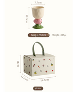 Pink Whimsical Strawberry Stem Ceramic Goblet - 150ml Hand-Painted Strawberry Design, Unique Coffee & Drinkware Gift with Box - 45-Degree Angle