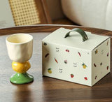 Yellow Whimsical lemon Stem Ceramic Goblet - 150ml Hand-Painted  lemon Design, Unique Coffee & Drinkware Gift with Box