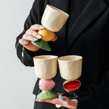 Red Whimsical Watermelon Stem Ceramic Goblet - 150ml Hand-Painted Watermelon Design, Unique Coffee & Drinkware Gift with Box - Side View