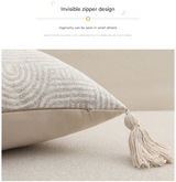 Beige Chic Geometric Jacquard Cushion Covers with Tassels - Set of 2, Plush Blend for Sofa & Bed Decor (45x45cm, Insert Not Included) - Close-Up Angle