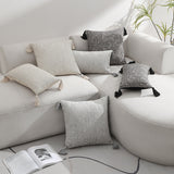 Grey Chic Geometric Jacquard Cushion Covers with Tassels - Set of 2, Plush Blend for Sofa & Bed Decor (45x45cm, Insert Not Included)