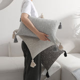 Grey Chic Geometric Jacquard Cushion Covers with Tassels - Set of 2, Plush Blend for Sofa & Bed Decor (45x45cm, Insert Not Included) - Side View