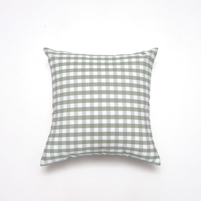 Green Small Plaid Pattern Set of 2 Decorative Cushion Covers - 45x45cm, Soft Polyester (Inserts Not Included)