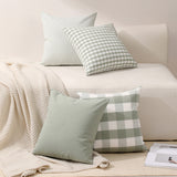 Green Small Plaid Pattern Set of 2 Decorative Cushion Covers - 45x45cm, Soft Polyester (Inserts Not Included) - Front View