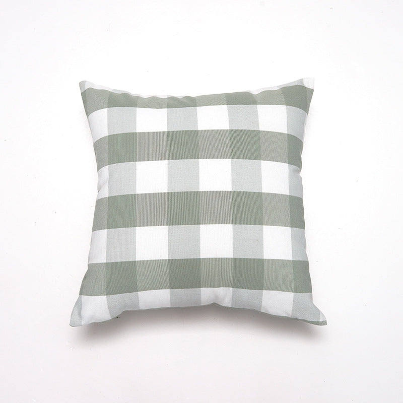 Green Big Plaid Pattern Set of 2 Decorative Cushion Covers - 45x45cm, Soft Polyester (Inserts Not Included)
