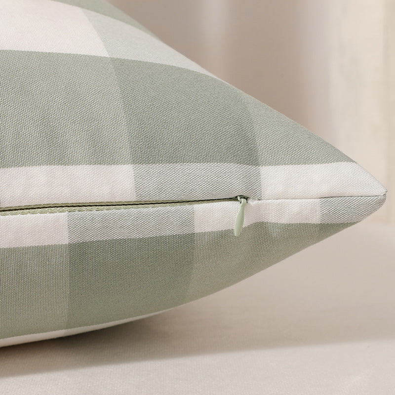 Green Big Plaid Pattern Set of 2 Decorative Cushion Covers - 45x45cm, Soft Polyester (Inserts Not Included)