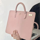 Chic Pink 14-Inch Laptop Handbag - PU Leather Sleeve with Carry Handles & Cooling Vents - Front View