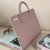 Chic Pink 14-Inch Laptop Handbag - PU Leather Sleeve with Carry Handles & Cooling Vents - Side View