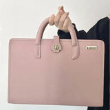 Chic Pink 14-Inch Laptop Handbag - PU Leather Sleeve with Carry Handles & Cooling Vents - Top-Down View