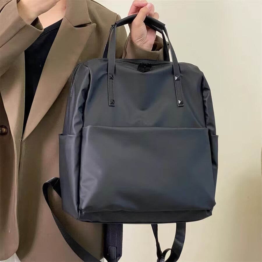 Size L Black Stylish Waterproof Nylon Backpack - Lightweight, Multi-Pocket for Travel, Commute & Daily Use