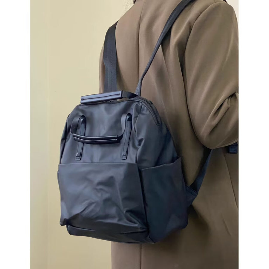 Size L Black Stylish Waterproof Nylon Backpack - Lightweight, Multi-Pocket for Travel, Commute & Daily Use