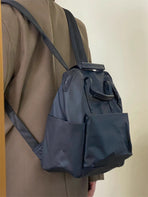 Size L Black Stylish Waterproof Nylon Backpack - Lightweight, Multi-Pocket for Travel, Commute & Daily Use