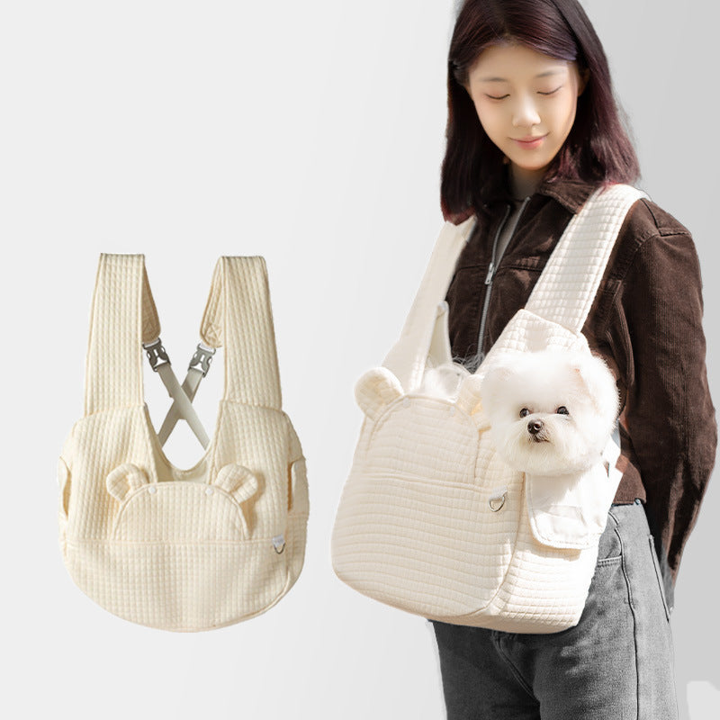 Grey Soft Quilted Pet Carrier Backpack - Front Pack for Small Dogs & Cats (Up to 6kg) | Secure X-Straps, Breathable Design