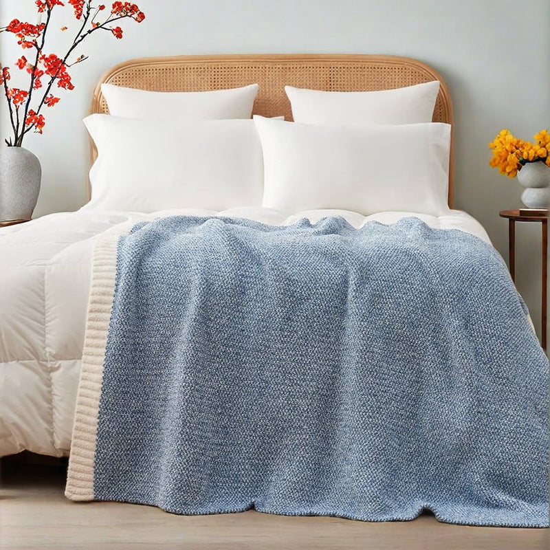 Black and White Plush Chenille-Knit Throw Blanket - Soft Cozy Polyester for Bed & Sofa | Textured Two-Tone Design (127x153cm)