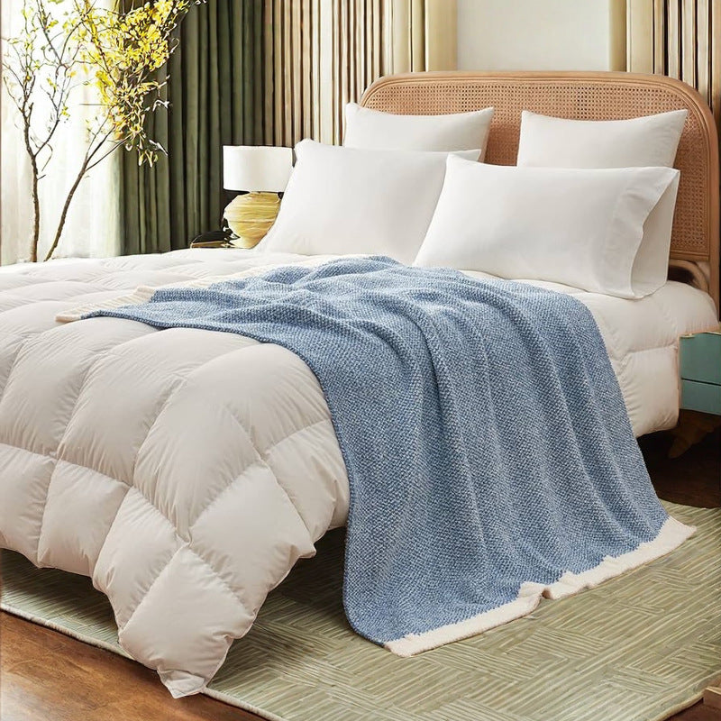Beige and White Plush Chenille-Knit Throw Blanket - Soft Cozy Polyester for Bed & Sofa | Textured Two-Tone Design (127x153cm)