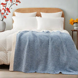 Beige and White Plush Chenille-Knit Throw Blanket - Soft Cozy Polyester for Bed & Sofa | Textured Two-Tone Design (127x153cm) - 45-Degree Angle