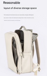 Beige Slim Minimalist Laptop Backpack - Shockproof & Anti-Theft Design, Travel-Friendly with Luggage Strap, Water-Resistant - Top-Down View