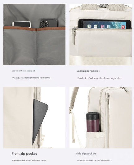 Beige Slim Minimalist Laptop Backpack - Shockproof & Anti-Theft Design, Travel-Friendly with Luggage Strap, Water-Resistant