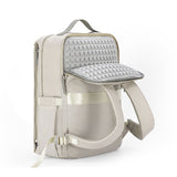 Beige Slim Minimalist Laptop Backpack - Shockproof & Anti-Theft Design, Travel-Friendly with Luggage Strap, Water-Resistant - Rear View
