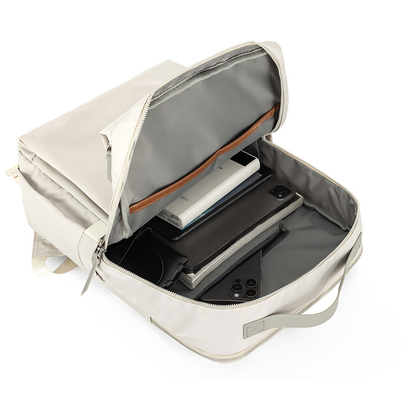 Beige Slim Minimalist Laptop Backpack - Shockproof & Anti-Theft Design, Travel-Friendly with Luggage Strap, Water-Resistant