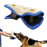 Yellow and Khaki Heavy Duty Jute Dog Bite Pillow - Professional Training Tug Toy with 3 Handles for Schutzhund, K9, Agility & Bite Work - Low Angle