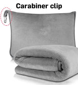 Grey 2-in-1 Plush Travel Blanket & Pillow Set - Soft Flannel with Luggage Strap & Carabiner (50x60in) - 45-Degree Angle