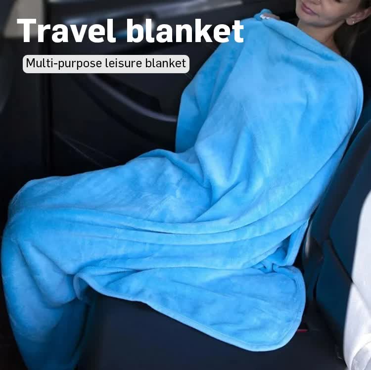 Pink 2-in-1 Plush Travel Blanket & Pillow Set - Soft Flannel with Luggage Strap & Carabiner (50x60in)
