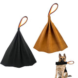 Brown Premium Full-Grain Leather Dog Training Tug - Interactive Bite Rag with Strong Loop Handle for Play & Drive Building - Front View