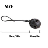 Black Durable Leather Dog Training Ball with Loop Handle - Interactive Bite & Tug Toy for Playful Pups - Side View