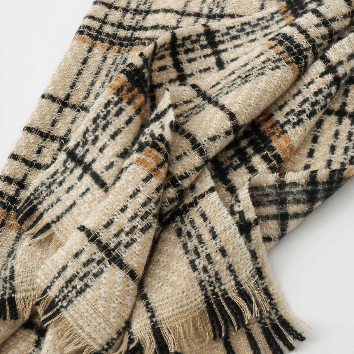 Black Chic Plaid Winter Scarf - Large Soft Polyester Shawl Wrap with Tassels, Korean Inspired Fashion