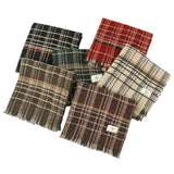 Dark Grey Chic Plaid Winter Scarf - Large Soft Polyester Shawl Wrap with Tassels, Korean Inspired Fashion - Front View