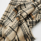 Dark Grey Chic Plaid Winter Scarf - Large Soft Polyester Shawl Wrap with Tassels, Korean Inspired Fashion - Close-Up Angle