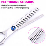 Pink and Silver Complete 5-Piece Pet Grooming Scissors Kit - Stainless Steel Straight, Curved & Thinning Shears with Comb & PU Case (6.0 Inch) - Top-Down View