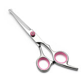 Pink and Silver Complete 5-Piece Pet Grooming Scissors Kit - Stainless Steel Straight, Curved & Thinning Shears with Comb & PU Case (6.0 Inch) - Rear View