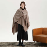 Khaki Elegant Soft Knit Poncho Cape - Warm Autumn Winter Shawl Wrap with Side Tie, Thick & Luxurious Feel