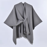 Grey Elegant Soft Knit Poncho Cape - Warm Autumn Winter Shawl Wrap with Side Tie, Thick & Luxurious Feel