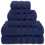 Dark Blue Luxury 6-Piece Combed Cotton Towel Bale Set - Ultra Soft & Absorbent Bath, Hand, Face Towels