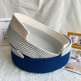 Blue and White Chic Two-Tone Woven Cotton Rope Cat Bed - Cozy Handmade Pet Nest & Storage Basket - Front View