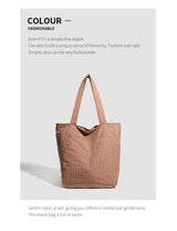 Brown Stylish Lightweight Seersucker Gingham Tote Bag - Spacious Multi-Pocket Shoulder Bag with Zipper - Front View
