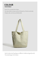 Light Green Stylish Lightweight Seersucker Gingham Tote Bag - Spacious Multi-Pocket Shoulder Bag with Zipper - Front View