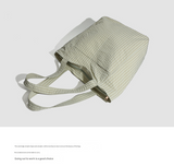 Light Green Stylish Lightweight Seersucker Gingham Tote Bag - Spacious Multi-Pocket Shoulder Bag with Zipper - Low Angle