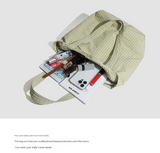 Beige Stylish Lightweight Seersucker Gingham Tote Bag - Spacious Multi-Pocket Shoulder Bag with Zipper - 45-Degree Angle