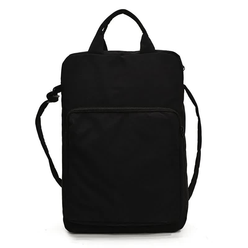 Black Lightweight Nylon Vertical Crossbody Tote Bag - Casual Shoulder Bag with Adjustable Strap & Pockets