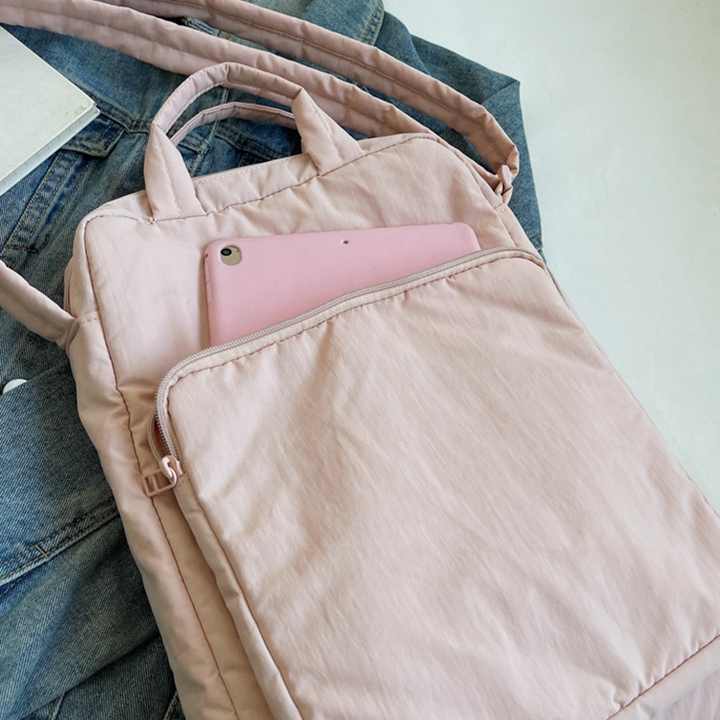 Pink Lightweight Nylon Vertical Crossbody Tote Bag - Casual Shoulder Bag with Adjustable Strap & Pockets