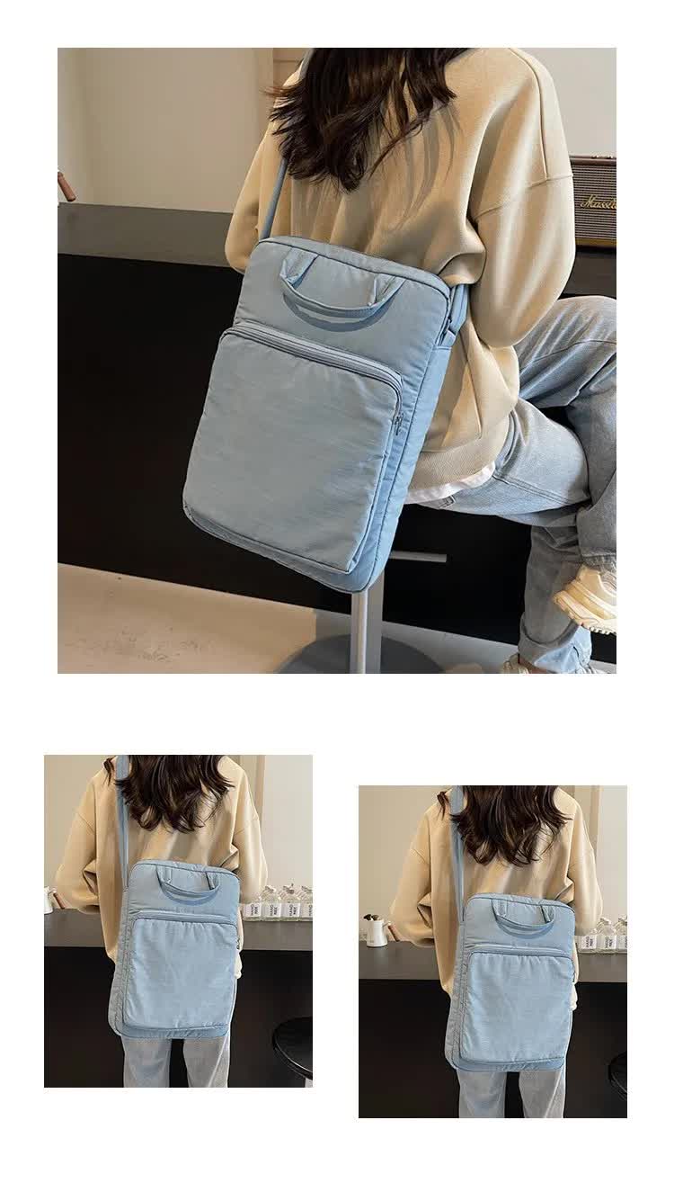 Blue Lightweight Nylon Vertical Crossbody Tote Bag - Casual Shoulder Bag with Adjustable Strap & Pockets