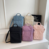 Purple Lightweight Nylon Vertical Crossbody Tote Bag - Casual Shoulder Bag with Adjustable Strap & Pockets - Front View