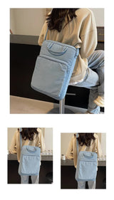 Purple Lightweight Nylon Vertical Crossbody Tote Bag - Casual Shoulder Bag with Adjustable Strap & Pockets - Close-Up Angle