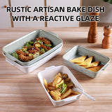White Elegant Speckled Ceramic Rectangular Baking Dish - 800ML Oven & Microwave Safe Casserole Pan with Handles - Front View