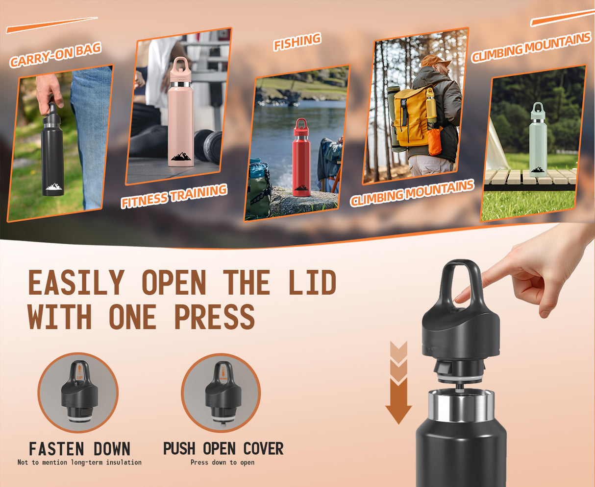 Black 680ml Insulated Stainless Steel Water Bottle - Leakproof One-Click Lid Thermal Flask for Hot & Cold Drinks