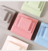 Green Premium 3-Piece Waffle Weave Cotton Towel Set - Lightweight, Quick-Dry & Absorbent - Bath, Hand, Face Cloth - Side View
